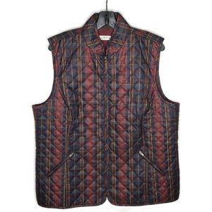 Orvis Vest Womens XL Red Green Plaid Quilted Sleeveless Vented Back Pullover